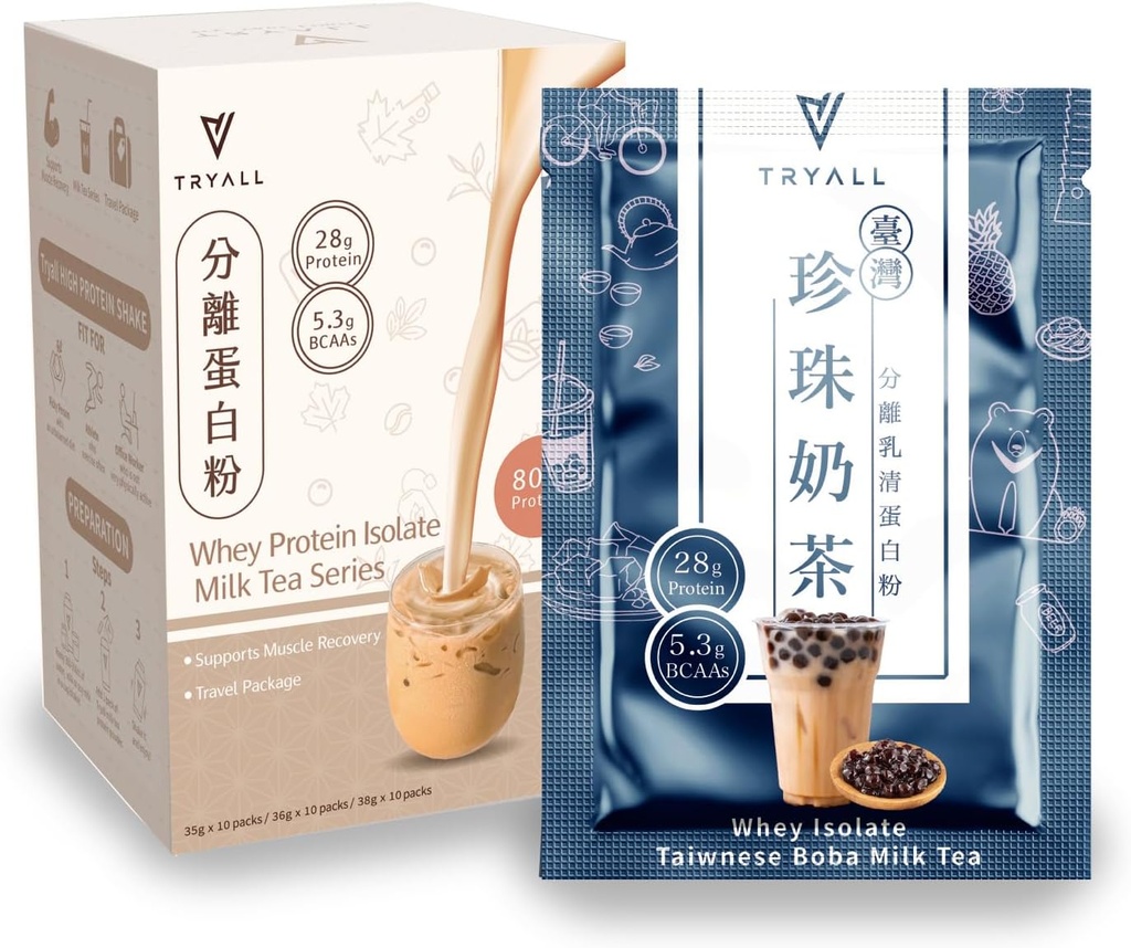 tryALL Recharge Post Workout Supliment Zilnic Muscle Builder & Recovery Supplement (Taiwan Bubble Milk Ceai, 10 Packs)