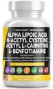 Alpha Acid lipoic 600mg N-Acetyl Cysteine 600mg Acetil L-Carnitina 500mg Benfotiamină 300mg - Nervi Supplement pentru femei și bărbați cu vitamina B1 B6 și B12 - Made in USA 90 Caps