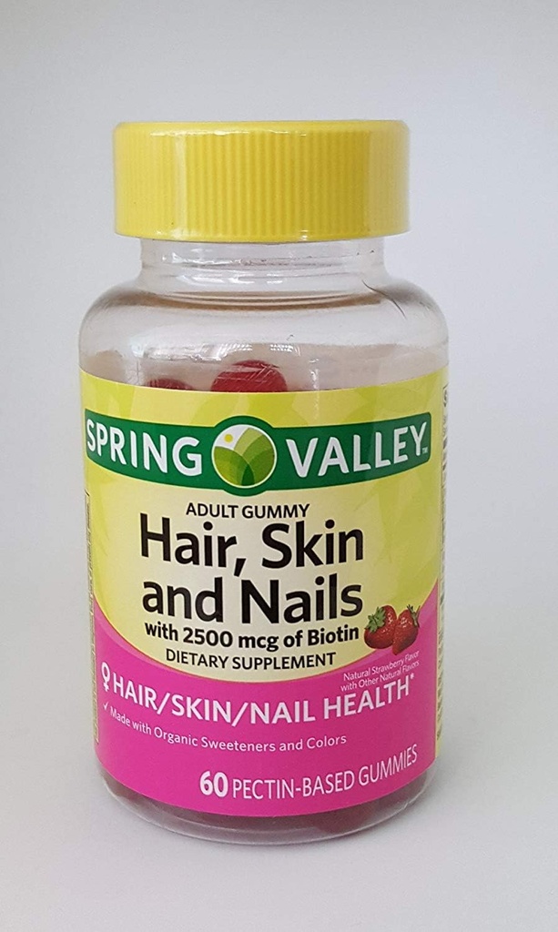 Vara de primăvară păr, piele și unghii cu 2500 mcg de Biotin Supliment alimentar, 60 Gume pectine