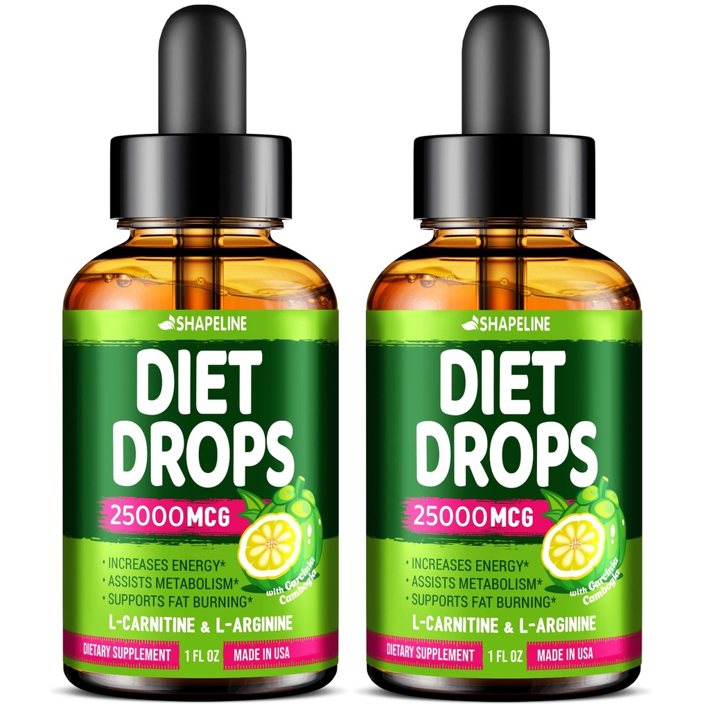 (Pachet de 2) Picături dietetice - Made in USA - Apetit Suppressant pentru femei si barbati - Booster metabolic natural - Picături dietetice cu Garcinia Cambogia, L-Arginine & L-Glutamine 1 Fl Oz