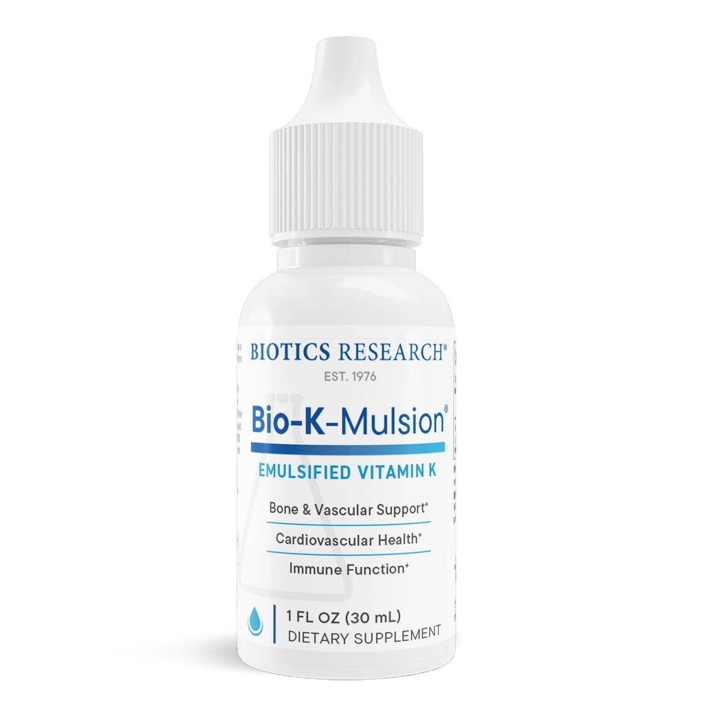 Biotics Research Bio K Mulsion lichid vitamina K picături - 500 mcg/S - vitamina K1 fitonadionă pentru adulți - VIT K Supliment - Oase puternice, Heart Health, sânge Complot suport, 1 fl oz