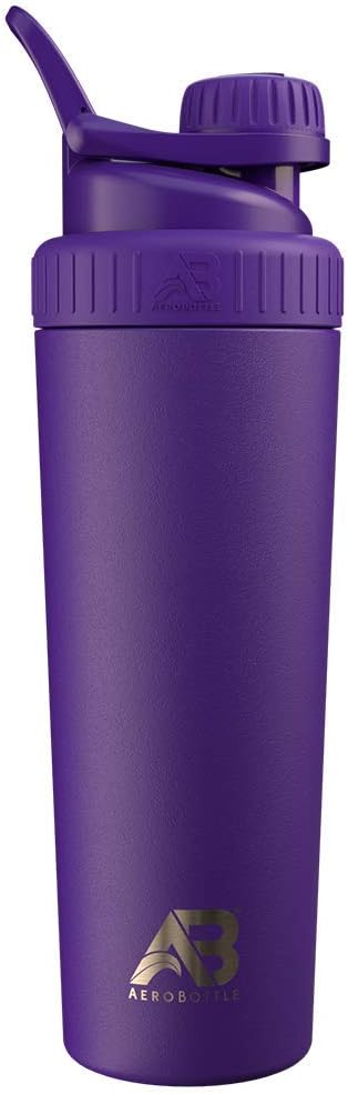 AeroBottle Cryo Shaker Cup, izolat din oțel inoxidabil sticla de apă și Shaker de proteine, amestecă proteine și antrenament pre cu tehnologie de amestecare tulbure, fără balon de amestecare sau Wisk, 26oz, Nightfall Purple