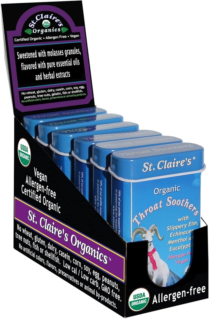 St. Claire Organics Throat Soothers, (1.5 Ounce Tin, Pack of 6)