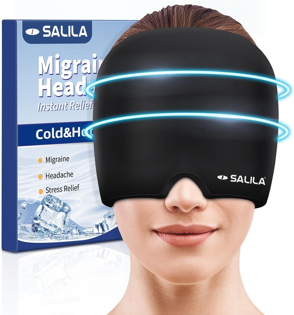 ALILA Migrene Relief Cap - Advanced Cooling Gel Ice Pack, Odorless Headache Hat, One Size Fits All, Rece & Hot Terapie pentru Sinus, Tensiuni, Stress Relief - Instant Heaches Soothing