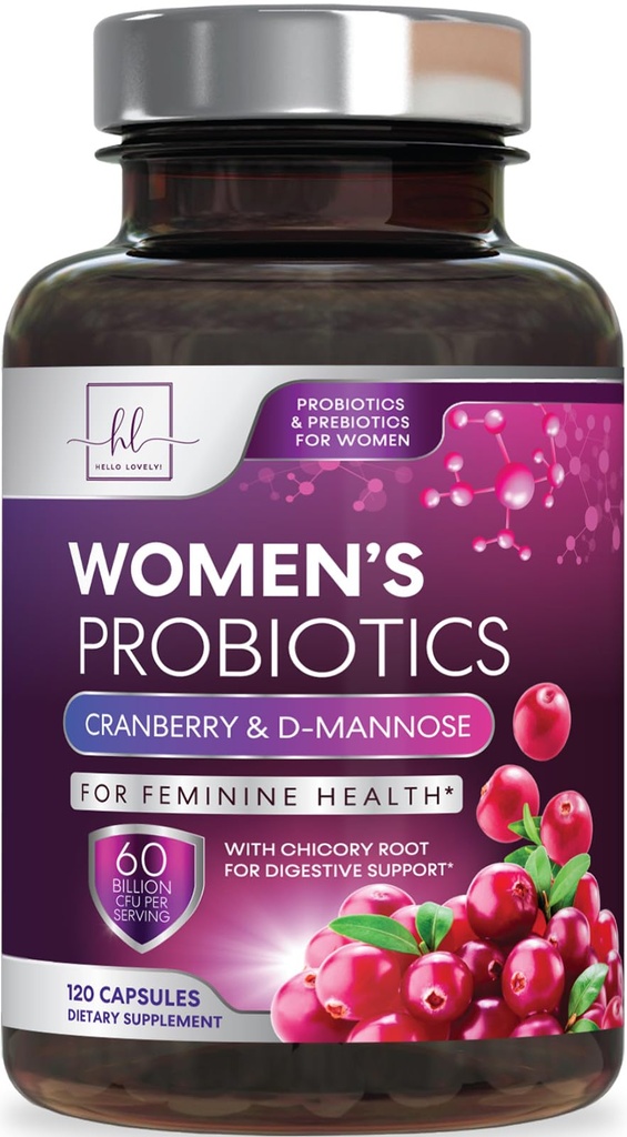 Probiotice pentru femei Digestive de sănătate de sprijin - 60 Miliarde CFU Femei Probiotice, 16 Strains, pentru echilibrul pH-ului, suport vaginal cu cranberry pentru sănătate gută, suport urinar și imun - 120 capsule