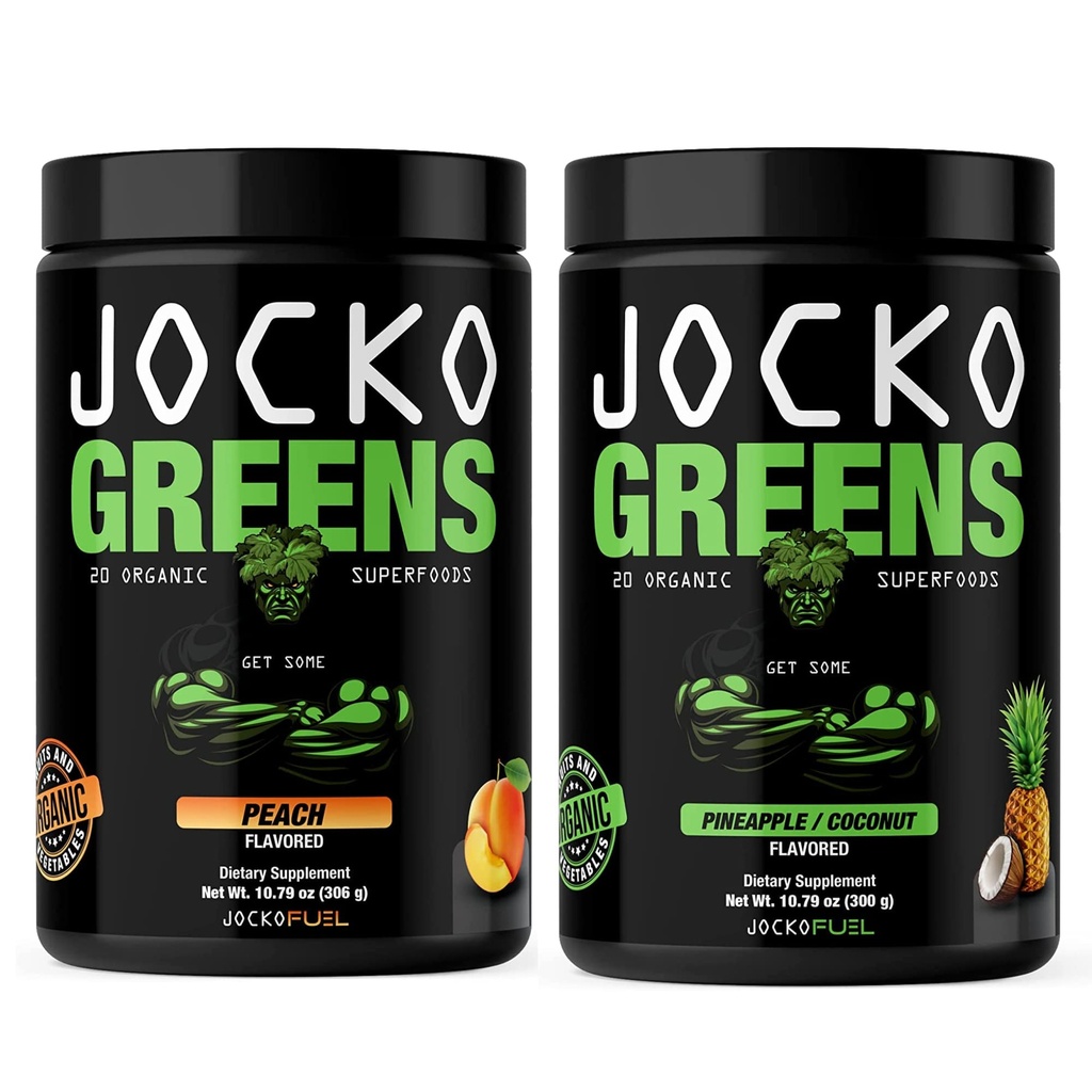 Jocko Fuel Greens Powder Bundle - Greens & Superfood Powder for Healthy Green Juice - Keto Friendly with Spirulina, Chlorella, Digestive Enzime, & Probiotice - 60 Servings
