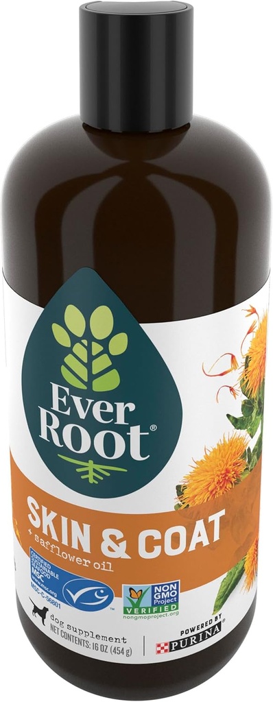 EverRoot Dog Skin Care Supplements by Purina, Skin and Coat for Dogs Oil with Saffflower Olil - 16 oz. Flacon