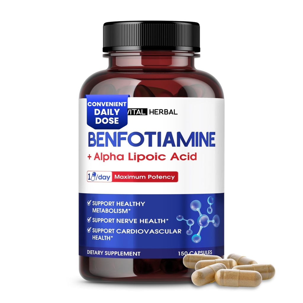 VITAL HERBAL lipozomal Benfotiamină cu acid lipoic alfa - potență maximă - suport metabolic sănătos - Made in the USA