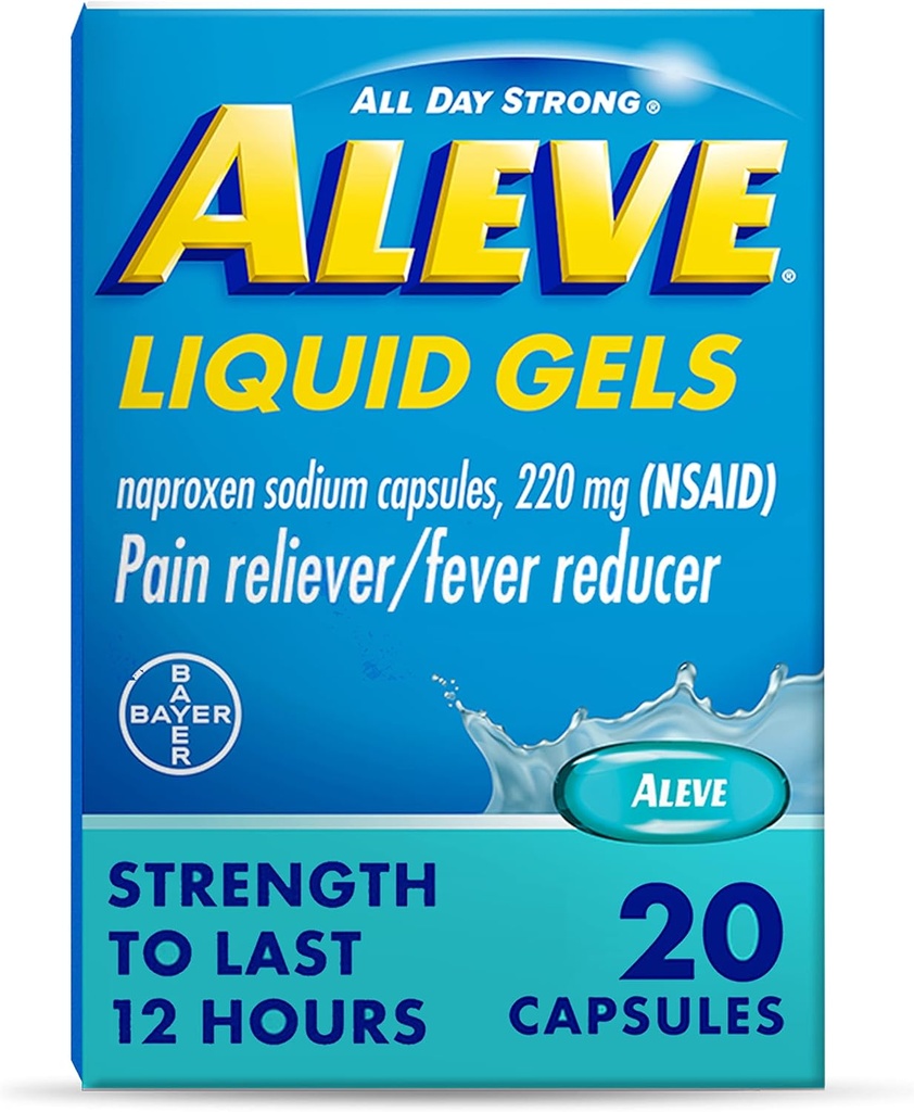 Aleve Pain Relieiver & Fever Reductor Geluri lichide, Naproxen Sodium, Pain Relief, 20 Conte