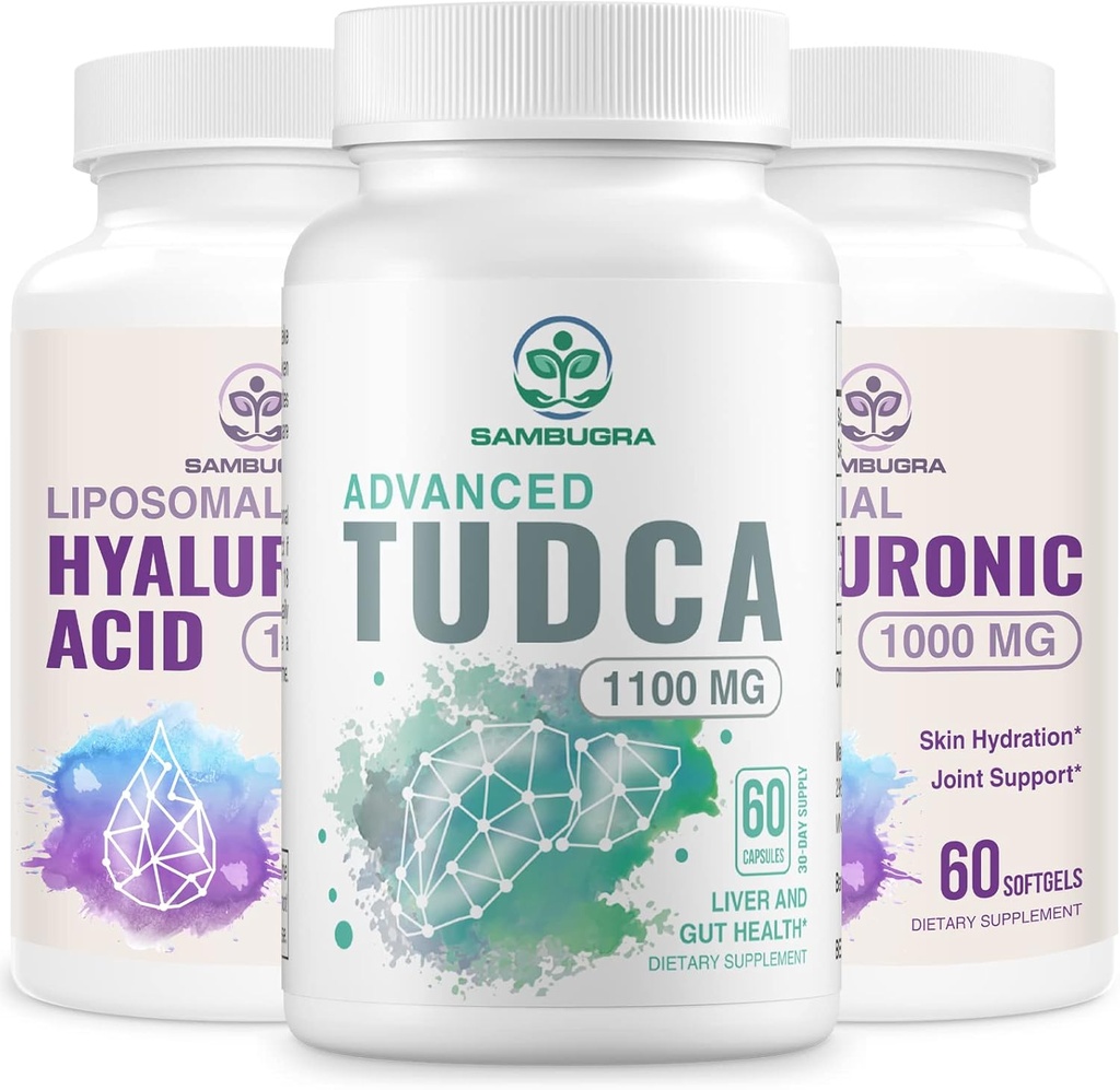 TUDCA Suplimente hepatice 1100mg și Liposomal Acid hialuronic Suplimente 1000mg, supliment ridicat de biodisponibilitatea (Pachet de 3)