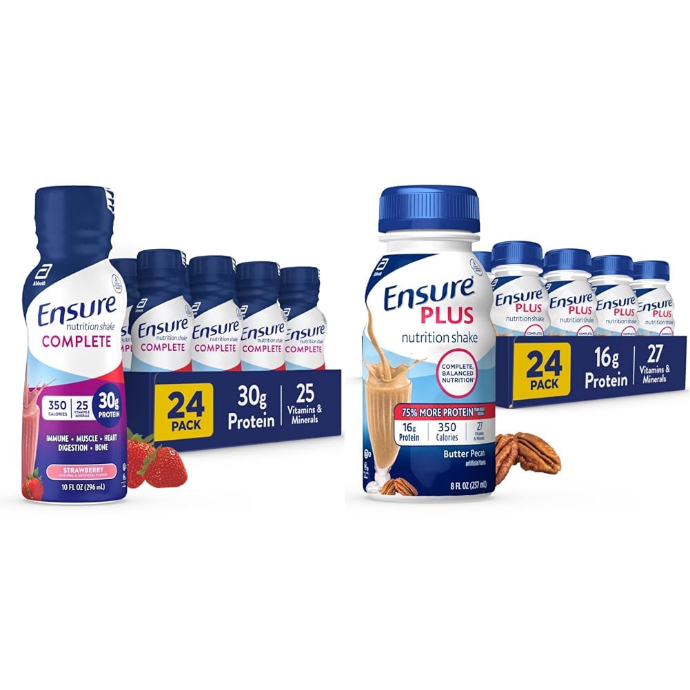 Asigurați-vă că Shake complet de nutriție, 30g de proteine, Shake de înlocuire masă, cu Nutrienți pentru sănătate imună, căpșuni, 10 Fl Oz & Plus Unt Pecan Nutriție Shake, Shake de înlocuire masă, 24 ambalaj