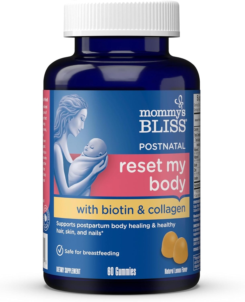 Bliss postnatal de sprijin de energie și de recuperare Gume cu Biotin & Colagen: Vindecarea și sănătatea articulară, păr, piele și unghii Vitamina, gluten gratuit, 60 gume (30 Serviri)