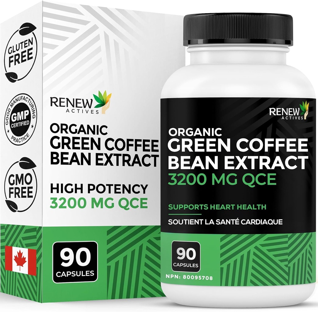 Reînnoirea Active Extract de cafea verde de mare potențial - 800mg per servire extract de cafea verde cu 50% Acid clorogen pentru beneficii antioxidante - Made in Canada - 90 capsule Vegan