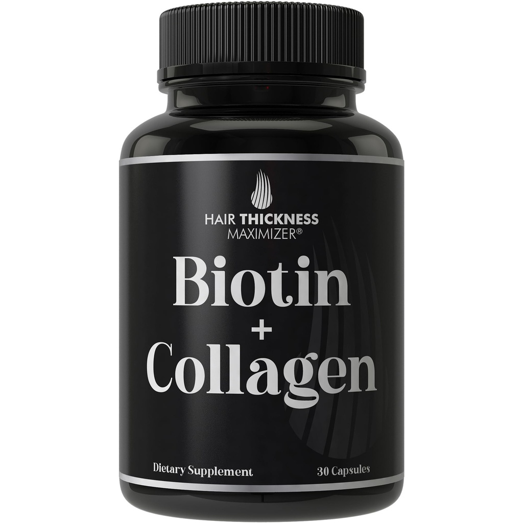 Biotina şi Suplimentul Colagen  Complex de vitamine 2-in-1 avansat. Suporturi mai groase, mai sănătoase de creștere a părului pentru femei, bărbați
