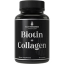 Biotina şi Suplimentul Colagen  Complex de vitamine 2-in-1 avansat. Suporturi mai groase, mai sănătoase de creștere a părului pentru femei, bărbați