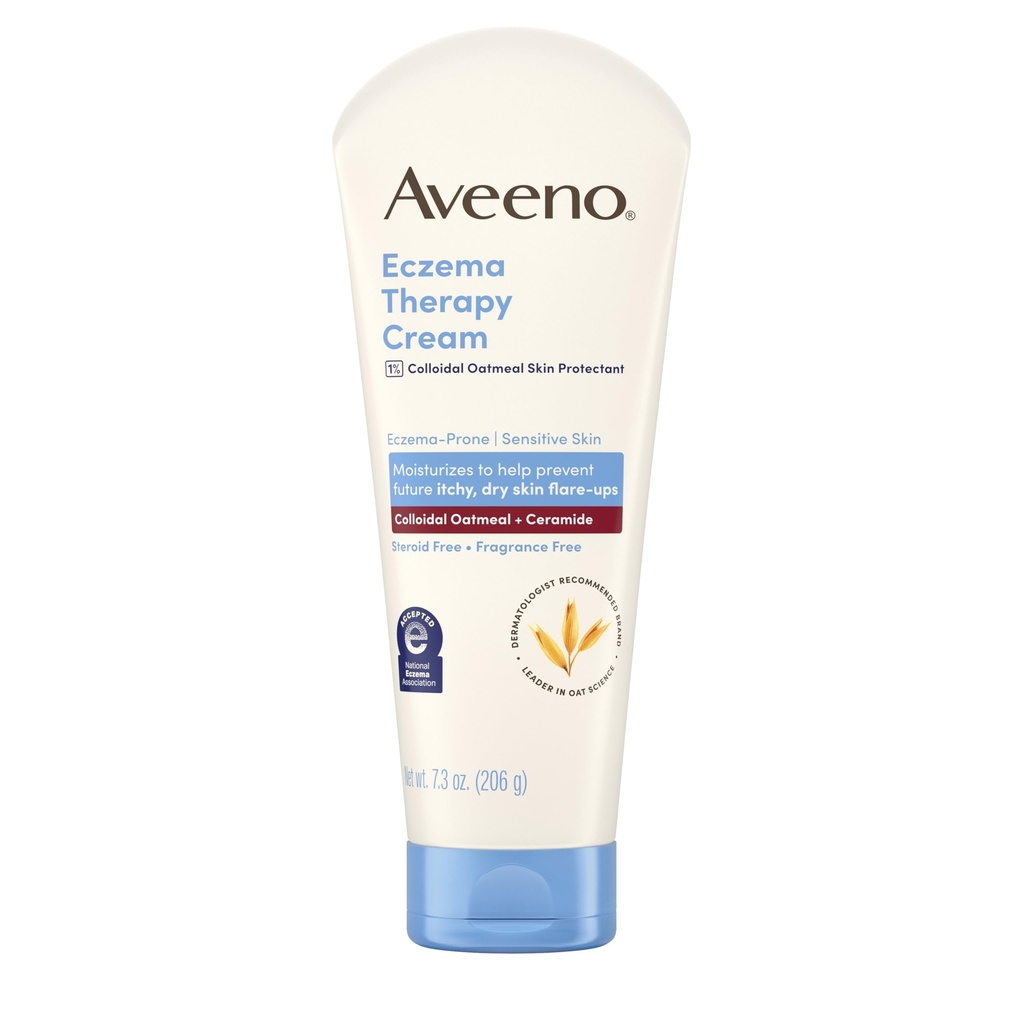 Aveeno Eczema Terapie zilnica Crema de hidratare a corpului pentru piele sensibila, Soothing Eczema Relief Cream, Oatmeal coloidal si Ceramidă pentru piele uscata si mancarime, Steroizi- & Fragrance-Free, 7,3 oz
