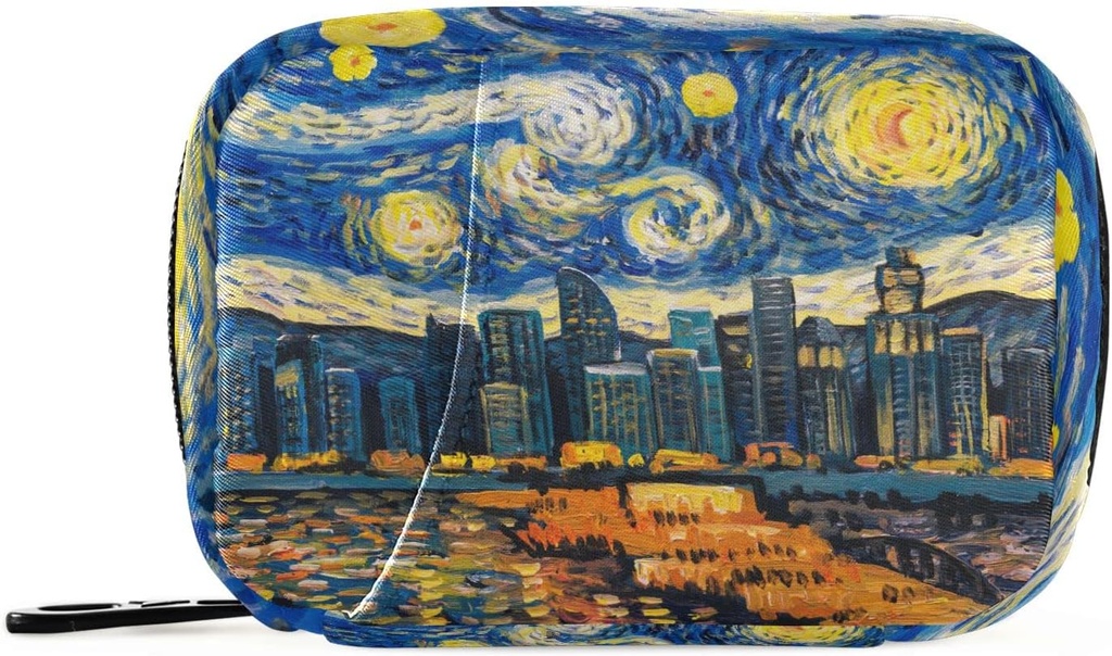 Cutie de pastile 7 zi Starry Night Sky City Pill Case Bag Pilula Travel Pill Organizator sac cu Zipper Portabil Weekly Caz Compact Dimensiune pentru Deținătorul Suplimentului Vitamina