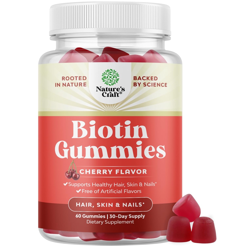 Gume naturale Biotin pentru cresterea parului - vitamine Biotina Pielea parului si unghii Gume pentru femei si barbati - Vitamine de crestere Femei cu acid pantonic