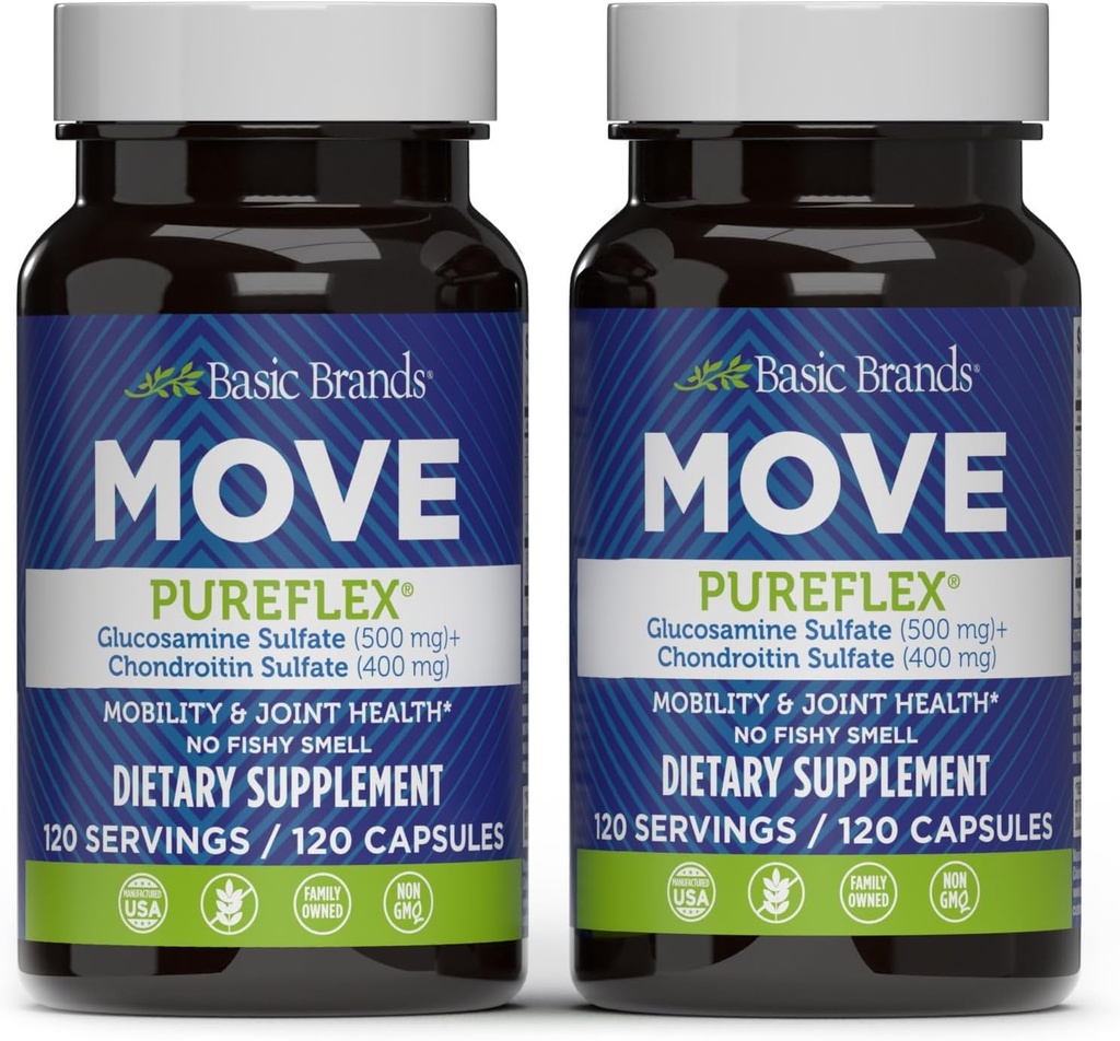 Mărcile de bază - Mutați Pureflex Glucosamine Chondroitin - Supliment comun de sprijin pentru flexibilitate și mobilitate - 120 capsule - 2-Pachet