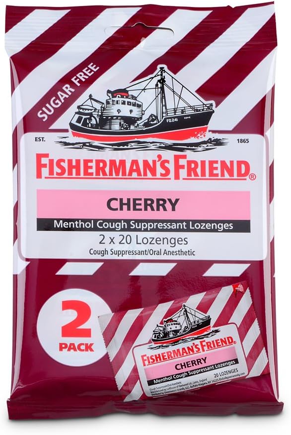 Tusea picaturi de prietenul lui Fisherman, Tuse Suppressant si Sore Throat Lozenges, Cherry Sugar gratuit mentol aroma, 40 Conte