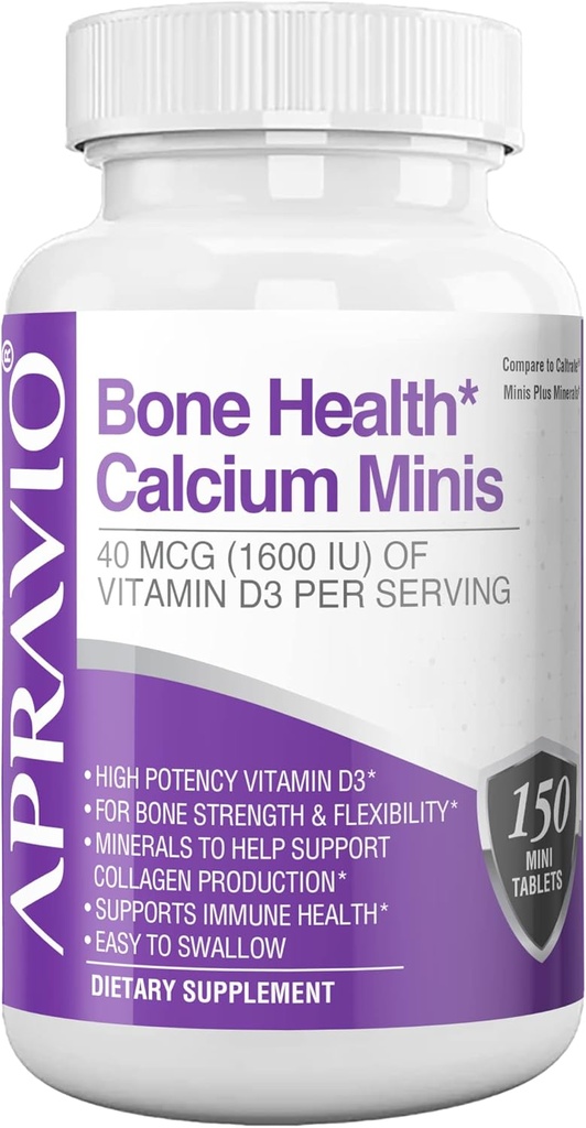 Bone Health Calciu Minis Tablete, Suplimente de calciu w/Vitamina D3, Magneziu, Zinc, Cupru, Mangan, Minerale pentru a sprijini rezistenta osoasa, Colagen Production, Immune Health,150ct