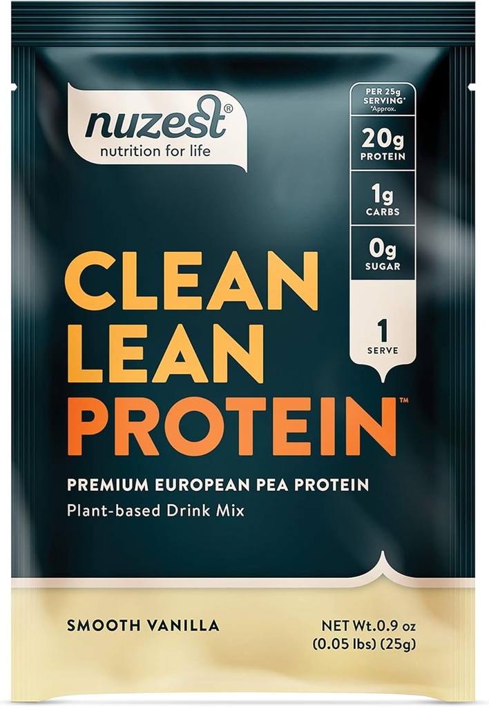 Nuzest - Pea Proteine pulbere - Proteină Lean curat, Premium pe bază de plante Vegan praf de proteine, lactate gratuit, gluten gratuit, OMG-uri, îndulcit natural proteine Shake, vanilie netedă, 1 Servire, 0,9 oz