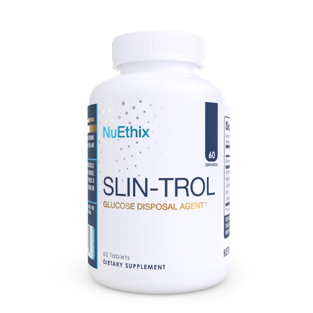 NuEthix Formulări SLIN-Trol, pastile de eliminare a glucozei pentru bărbați și femei, Supliment Partitioning nutrient cu Polinicotinat crom, & Glicină, Absorbție eficientă de carbohidrați, non-GMO, 60 Serviri
