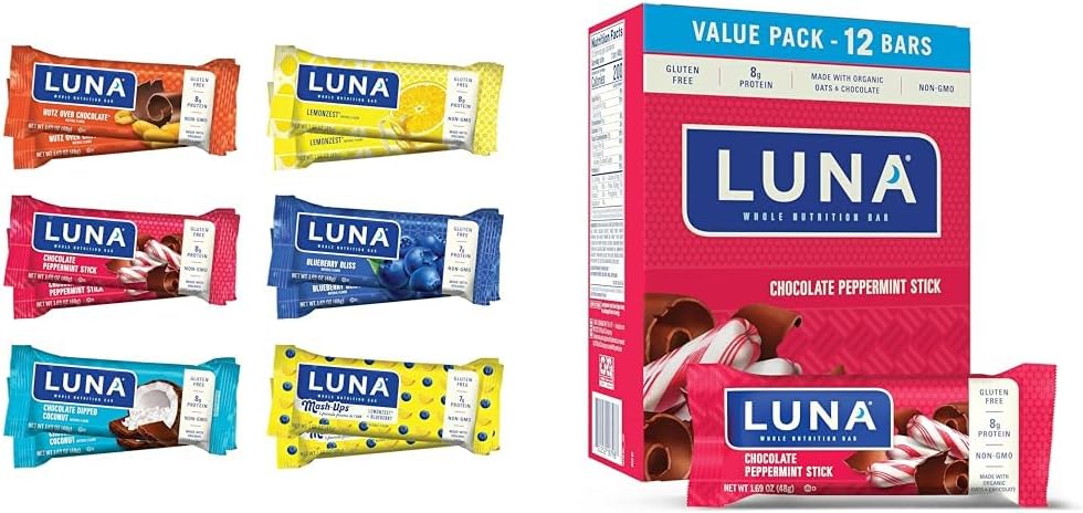 LUNA Bar Variety Pack (12 Count) + Ciocolata Peppermint Stick (12 Pack) - Gluten-Free Snack Bars