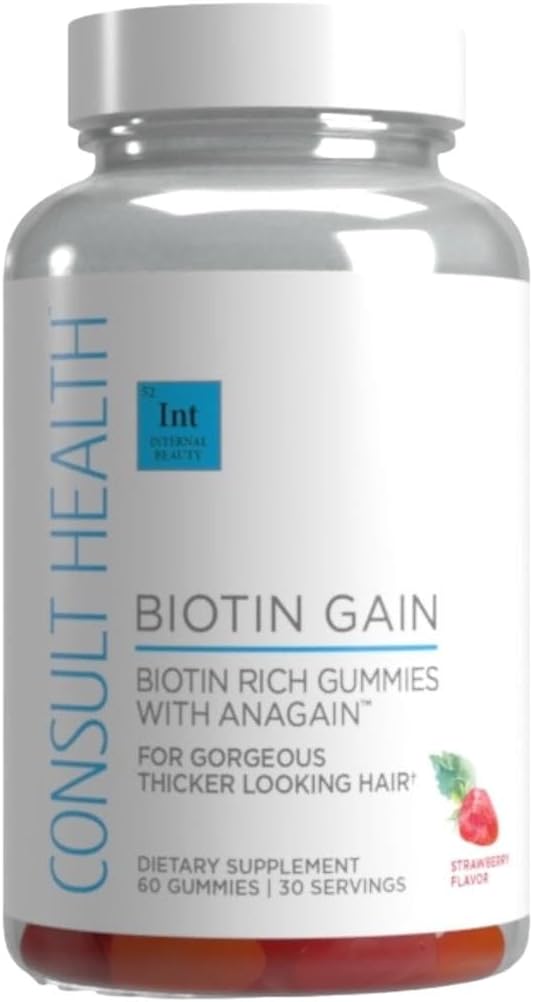 Consulta sanatate BIOTIN GANE Gummies cu ANAGAIN - Reducerea pierderii parului - testat clinic - 10.000 mcg Biotin Vitamina B7 pentru a sprijini cresterea sanatoasa a parului, piele si unghii pentru femei si barbati - 60 Conte