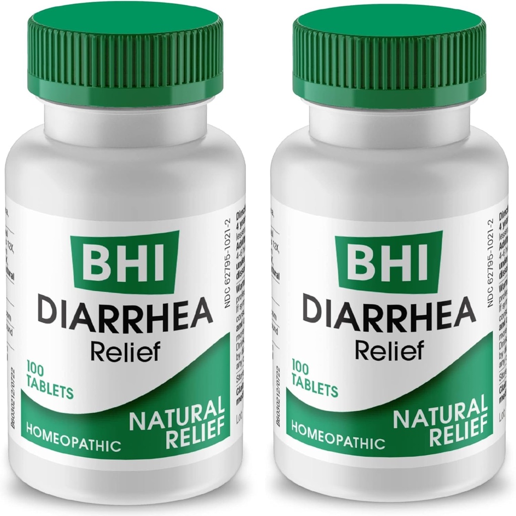 BHI Diaree Relief Rapid-Acțiunea naturală pentru diaree ușoară - 8 Active Homeopatice Soothing Ajuta la calmarea durerilor de stomac, gaz și cramps pentru femei și bărbați - 100 comprimate (Pachet de 2)