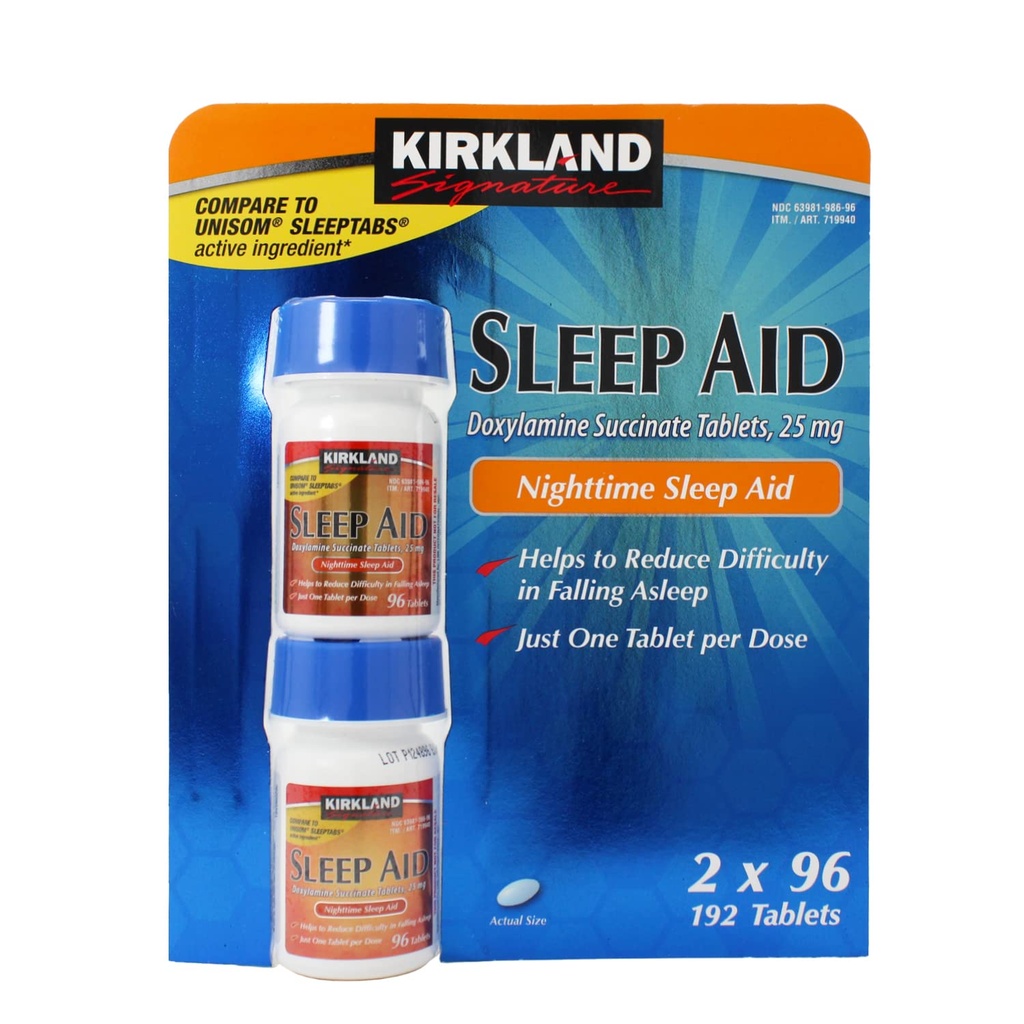 Kirkland Signature Sleep Aid Doxilamine Succinate 25 Mg, 192-Count (Pachet de 3)