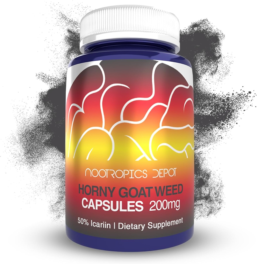 Nootropics Depot Horny Goat Weed Capsules | 200mg | 30 Count | Minimum 50% Icariin | Epimedium brevicornum