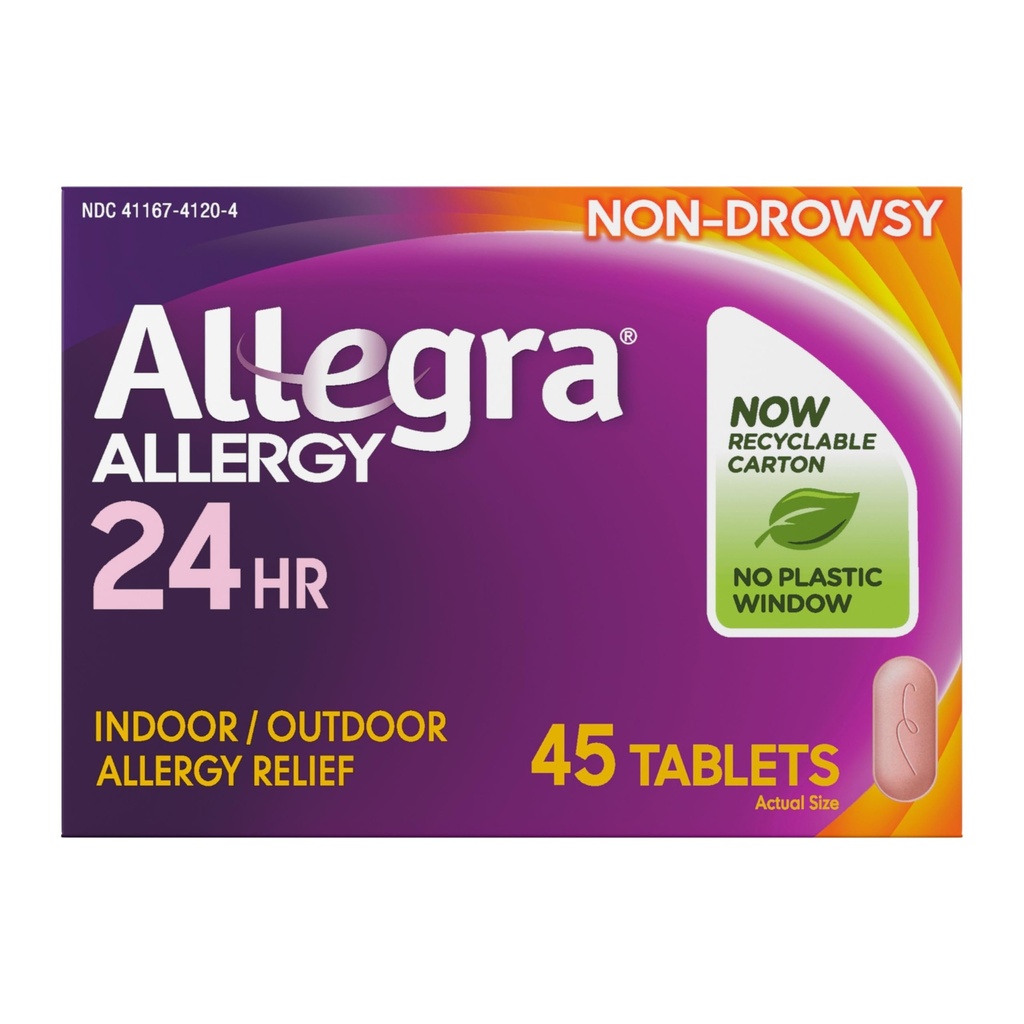 Allegra Adult 24-Hour Allergie comprimate de relief, non-Drowsy Indoor and Outdoor Alergia Medicina, 180 mg Fexofenadină HCI Antihistamin Pilula, 45-Count