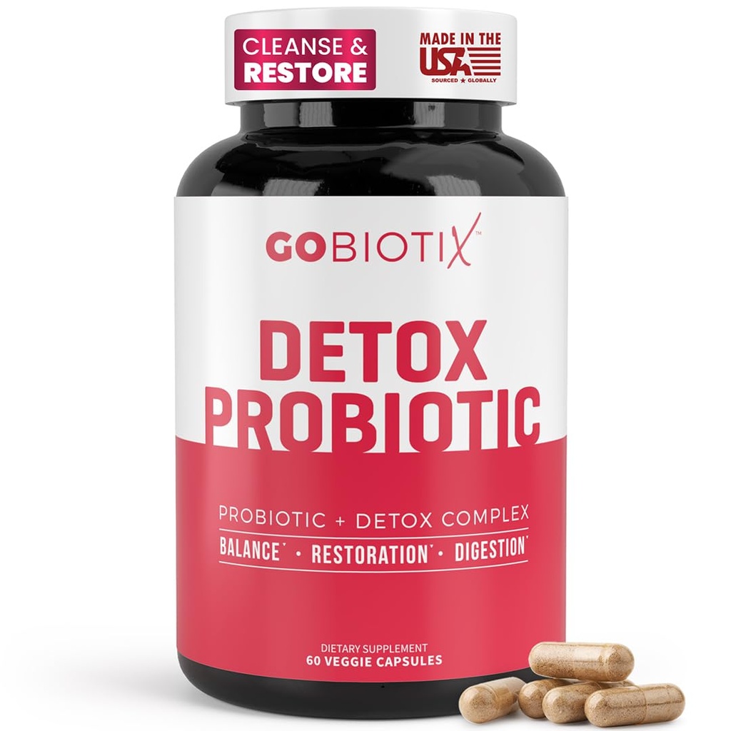 GOBIOTIX Detox Probiotic Supliment pentru Digestive Health - Milk Thistle, Turmeric, si Dandelion Root, Enzime pentru Sanatate Gut - 50 miliarde CFU - 60 capsule