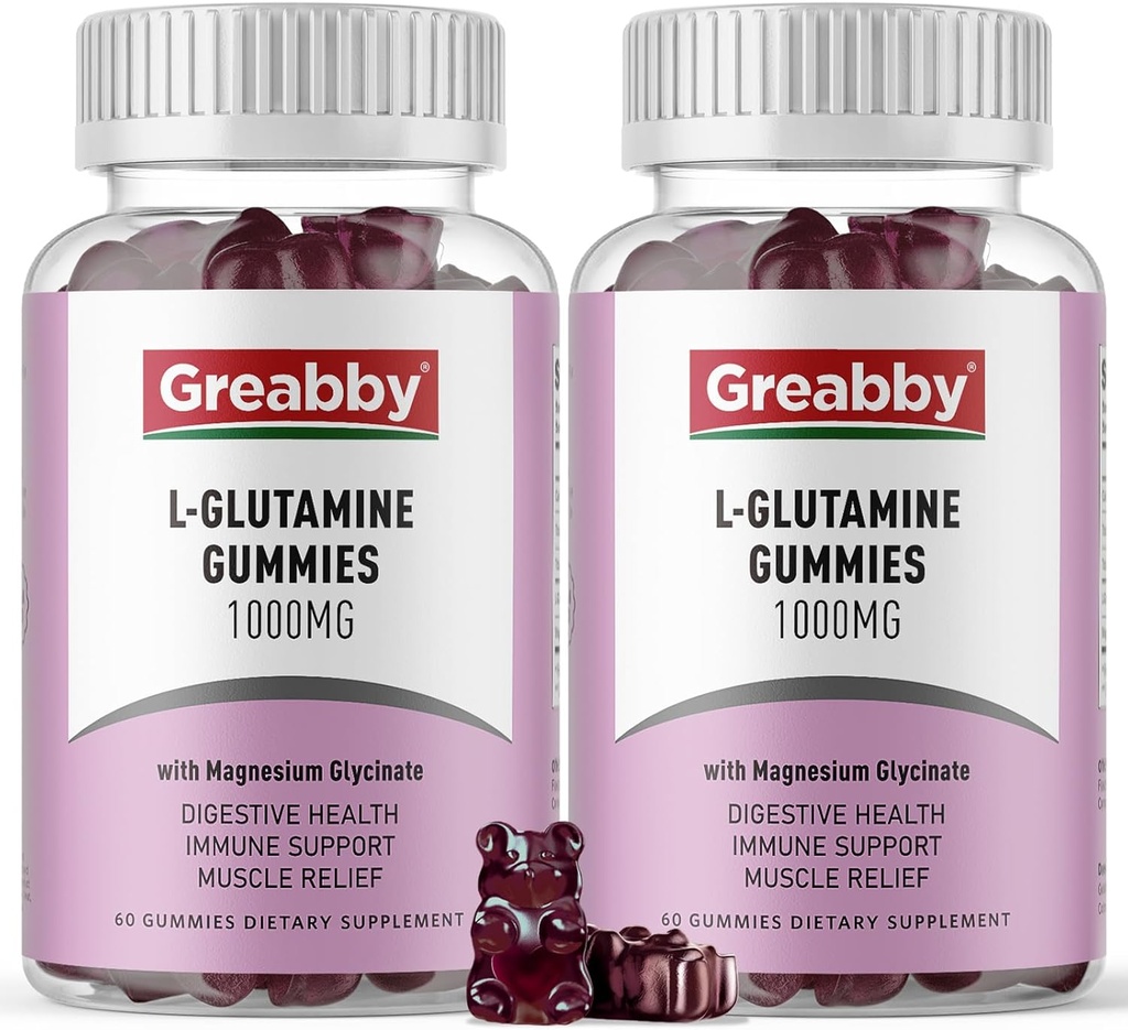 L Glutamina 1000 mg Gummies - Muscle Relief & Imunity Supplement, Amino Acid with Magneziu Glicinate, Vegan & Non-GMO, Gluten Free (120 Count)