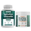 Teaveli Spirulina Chlorella Capsule și Barley Grass Juice Powder Bundle
