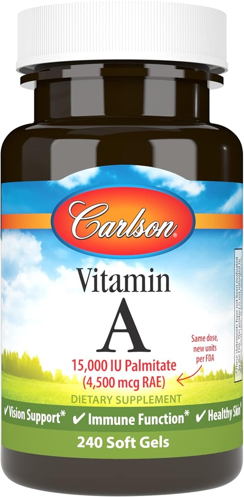 Carlson - Vitamina A, 15000 UI Palmitat (4500 μg RAE), Vision Health, Healthy Skin, 240 Softgels