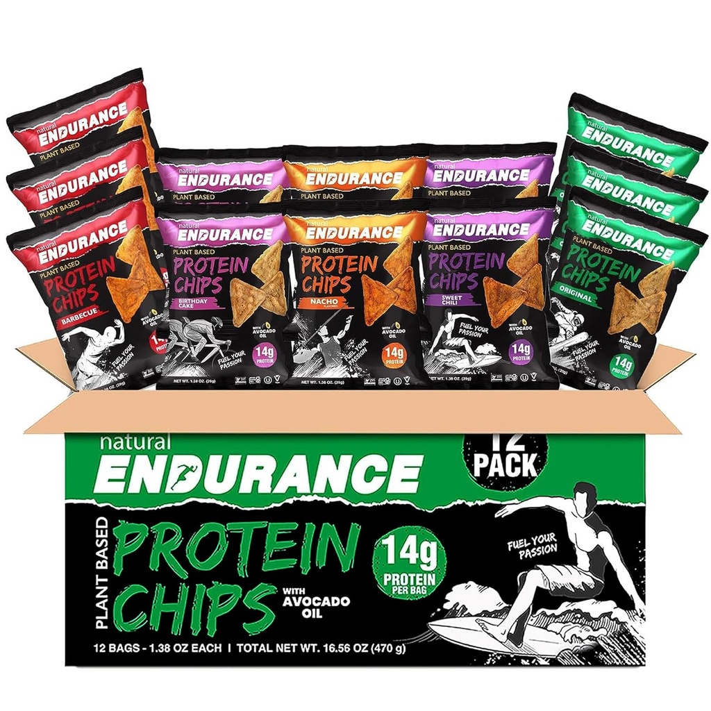 Chipsuri naturale de proteine de rezistenta - chipsuri cu carbohidrati mici, Snack de proteine ridicate, Proteina Vegana cu ulei de avocado, 14g Proteina Per sac, Gluten gratuit, Nacho, BBQ, chili, tort de nastere, Original - Variety Pack, 1.38 oz Bags (Pachet de 12)