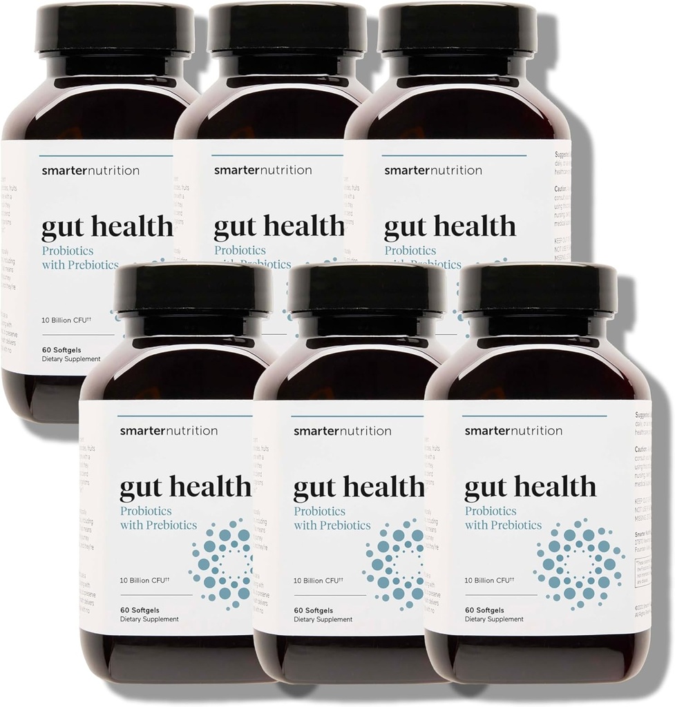 Inteligent nutrition Gut Health Probiotics with Prebiotics - 100% sol-Based Strains with MCT Oil for Digestive, Immune Health, Gut Microbiome - Vegetarian - 360 Count (Pachet de 6) - 180 Day Supply
