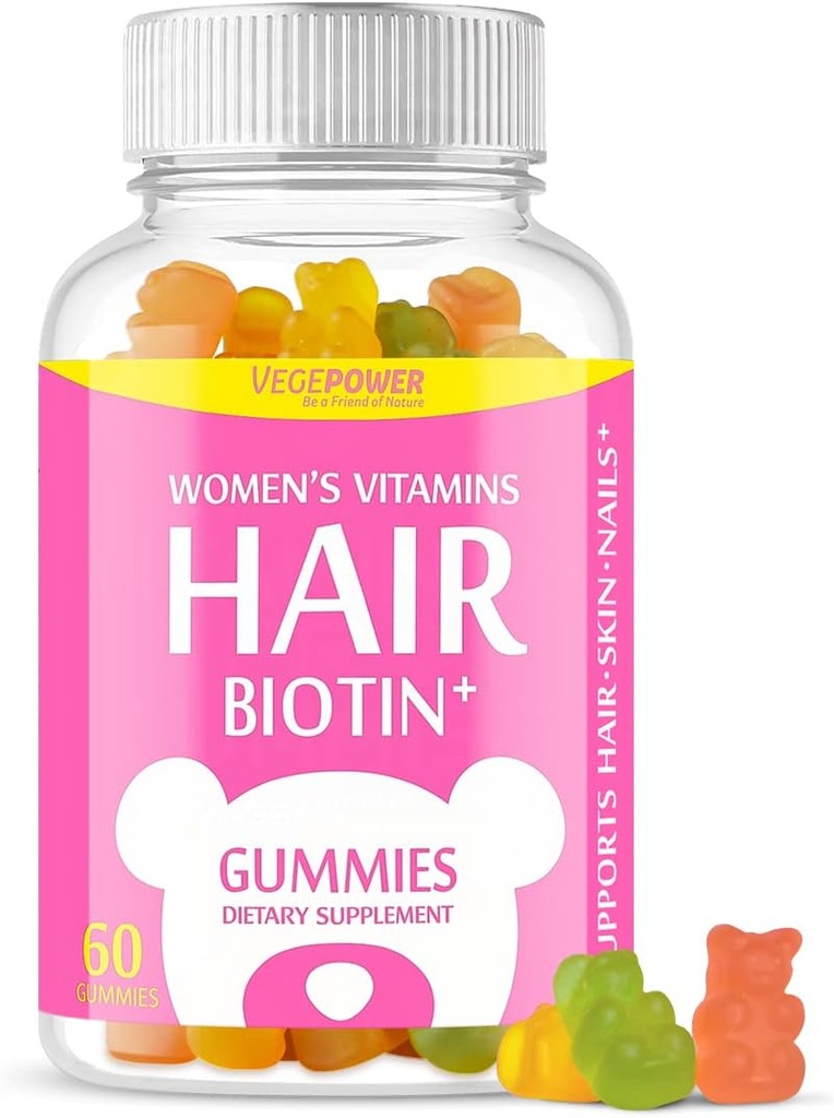Guma de par Biotin Vitamine 10000mcg - Suplimentul de biotina pentru sanatos, mai puternic, frumos par si unghii, non-GMO, gume de par Vegan mesteca pentru femei si barbati - 60 Guma de mestecat