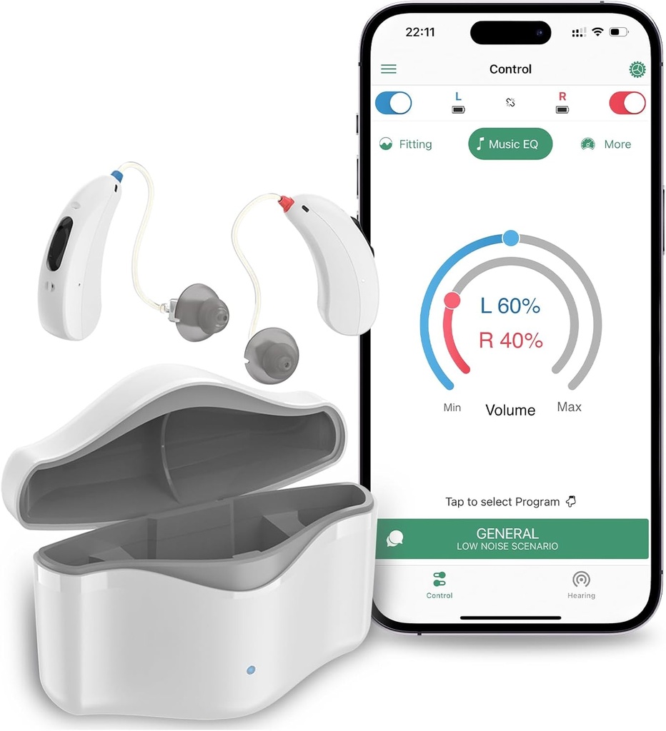 Audiere SIDA pentru Seniori Reîncărcabile, RIC 16 Channel Audiere de ajutor cu Bluetooth pentru adulți, Audiere Senior SIDA cu Inteligent Zgomot Anulare, Digital Audiere Dispozitiv cu control APP, Alb