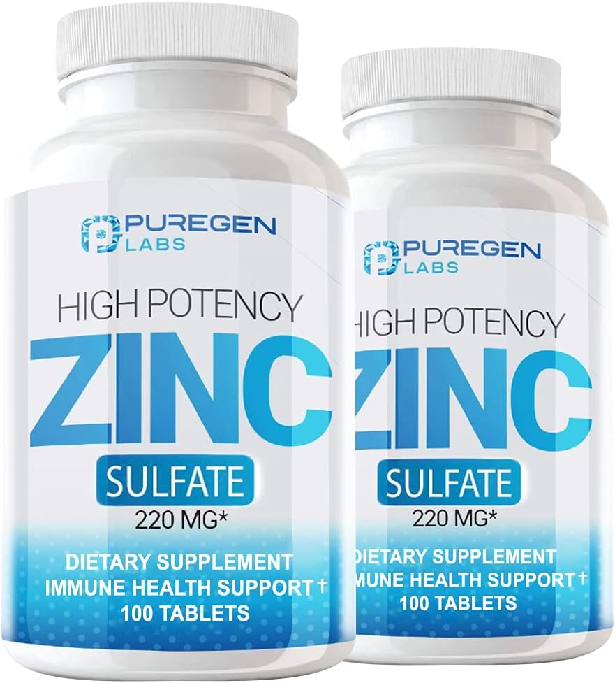 Puregen Labs Zinc sulfate 220 mg Supliment alimentar comprimate - 100 Conte (Pachet de 2)