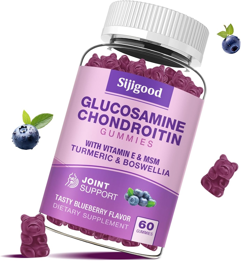 Glucosamină Chondroitin Gummies, Extra Force Glucosamină Chondroitin MSM cu Elderberry & Turmeric, Joint Health, Flexibilitate, Antioxidant, Imun pentru Adulți - 60 de gume aromate cu afine