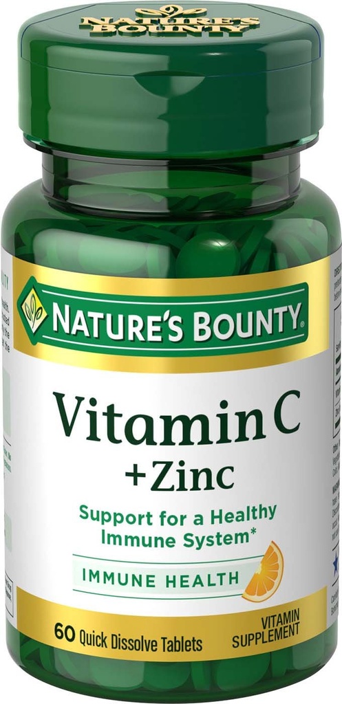 Natura's Bounty Vitamina C + Zinc, Suplimentul de vitamine, Sprijină Imuna Sănătate, 60 mg, 60 comprimate