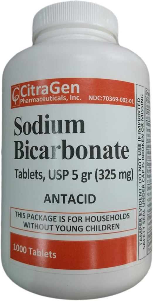 Comprimate de bicarbonat de sodiu USP 325 mg (5 cereale) pentru ameliorarea indigestiei acide, arsuri în capul pieptului, stomac acru şi stomac deranjat 1000 comprimate per flacon de către CitraGen Pharmaceuticals Inc
