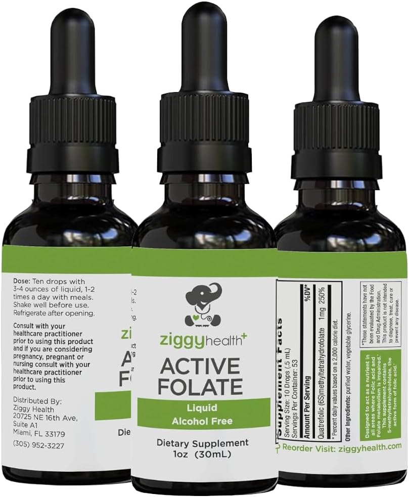 Folate pure supliment de extract lichid - L-metilfolat pentru o mai bună absorbţie, sănătate cerebrală, îmbunătăţirea funcţiei celulare, sistem imunitar de sprijin, Complex B solubil de apă, 1 oz - de Ziggy Health