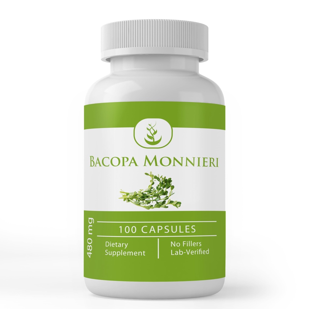 Ingrediente originale pure Bacopa Monnieri, (100 capsule) întotdeauna pură, fără aditivi sau fillers, Lab verificat