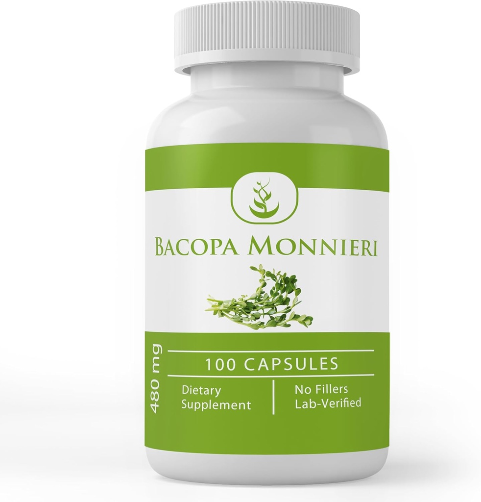 Ingrediente originale pure Bacopa Monnieri, (100 capsule) întotdeauna pură, fără aditivi sau fillers, Lab verificat