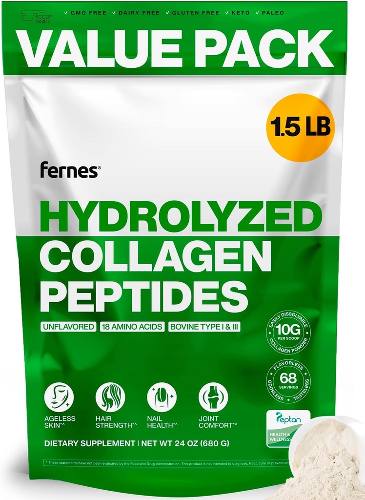 Colagen Peptides pentru femei (1,5LB) Tip I & III Flavorless & Odorless Easy-Mix Hidrolyzed Peptan Proteina comun Pielea parului & Suport unghie Gluten-GMO gratuit Keto & Paleo Grass-Fed Kosher