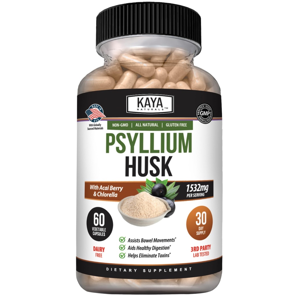 Kaya Naturals Psyllium Husk Capsules - 60 Conte 